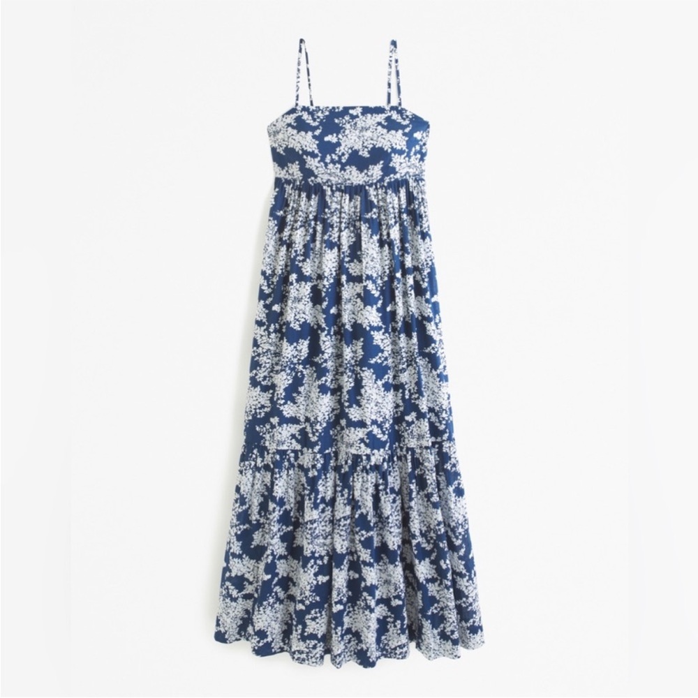 Abercrombie & Fitch Floral Blue and White Bow Maxi boho Dress Size  LT - Picture 2 of 11